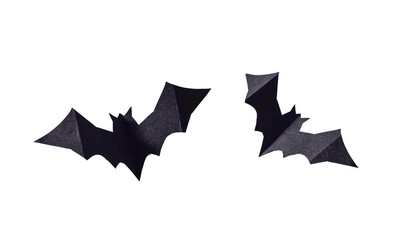 Black paper bat isolated on transparent background. Helloween bat for design.