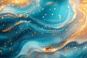 Turquoise and Gold Shimmer: A Luxurious Fantasy of Abstract Design