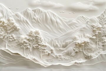 A 3D relief wallpaper featuring stunning landscapes, intricately designed to create