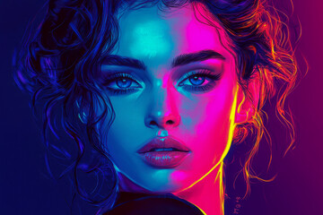 Fototapeta premium Neon Android: A Retro Art Deco Portrait Series with 80's Flair and Vibrant Colors