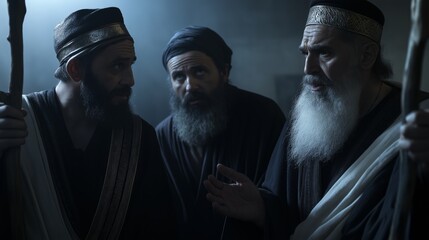 The Jewish Pharisees anxiously discuss Jesus,