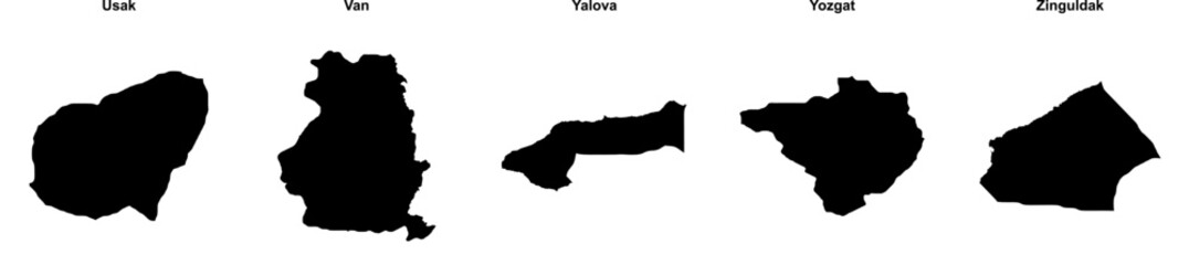 Usak, Van, Yalova, Yozgat, Zinguldak outline maps