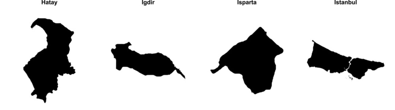 Hatay, Igdir, Isparta, Istanbul outline maps