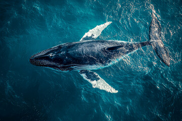Fototapeta premium Oceanic Aerial Perspective: Stunning High-Resolution Photography Captures Realistic Images of Whales in Flight