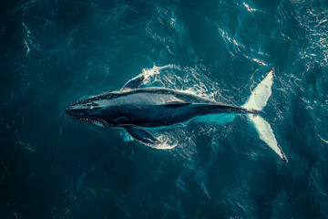 Fototapeta premium Oceanic Majesty: A Stunning Aerial Snapshot of a Whale in High-Resolution Realistic Photography