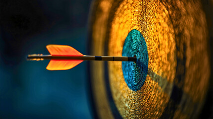 A yellow arrow hitting the blue center, symbolizing the pursuit of goals and knowledge, striking the target.