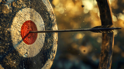 An arrow hitting the center of a target, representing success and experience, striking right at the center.