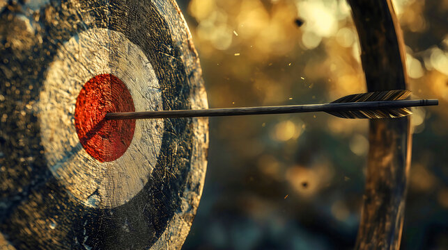 An arrow hitting the center of a target, representing success and experience, striking right at the center.