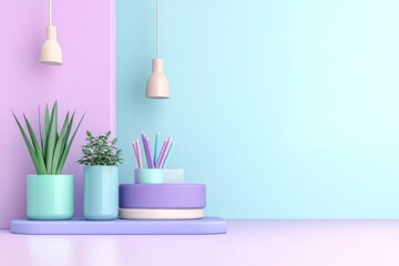 Pastel-Themed 3D Render of Decorative Home Display