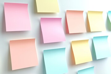 Fototapeta premium Colorful Pastel Sticky Notes on White Wall