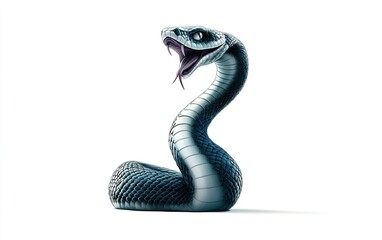 Fototapeta premium A striking black serpent coils menacingly, poised to strike in an artistic display of nature's elegance and danger
