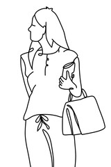 One continuous line drawing, a girl sitting and drinking  	