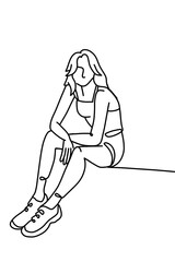 One continuous line drawing, a girl sitting and drinking  	