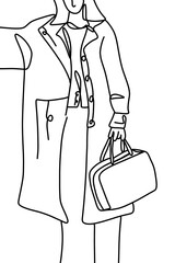One continuous line, going out to work, holding a bag