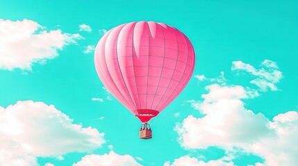 Naklejka premium Pink balloon soaring amidst white clouds against blue backdrop