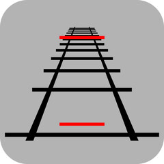 Ponzo illusion. Vector graphic optical illusion. The red line at the front of the track looks much smaller than the line at the back, but they are the same size