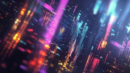 Obraz premium Colorful digital city skyline with vibrant lights and abstract patterns at night