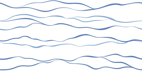 Sea waves seamless vector pattern. Hand drawn water background. Wavy ocean print, curly paint lines, watercolor