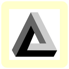 Penrose Triangle illusion. Transparent PNG optical illusion. What appears to be a simple three dimensional triangle, on closer inspection, turns out to be an impossible shape to build