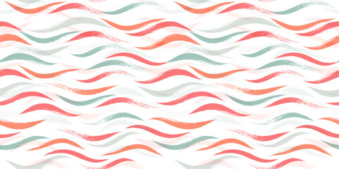 Wave watercolor seamless vector pattern. Hand drawn sea background. Wavy print, curly paint lines