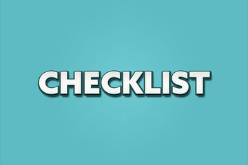 Checklist. A Illustration with white text isolated on light green background.