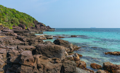 Beautiful sea view from the rocky shore of a tropical island