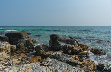 Beautiful sea view from the rocky shore of a tropical island