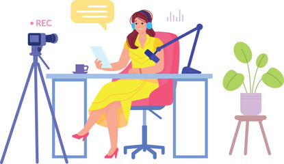 Blogger record podcast. Live studio professional streaming