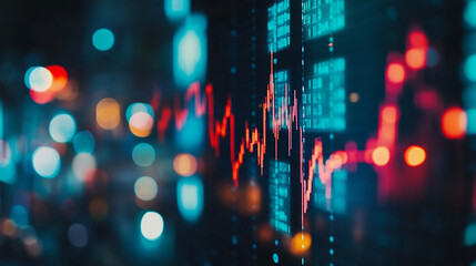 Vibrant data analytics display of stock market trends in a dark environment