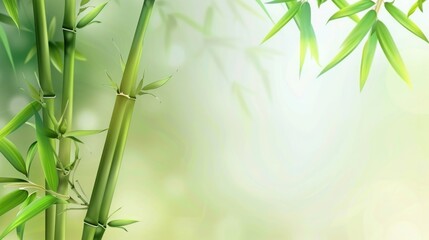 Naklejka premium Green bamboo stalks and leaves on a soft gradient background