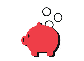 Red Piggybank illustration. Save money symbol. Pig with coins.