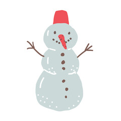Cute Snowman hand drawn illustration. Winter and Christmas decoration.