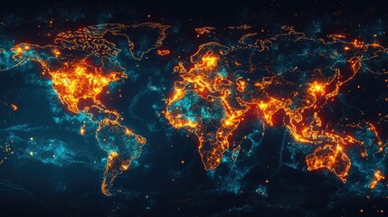 A World Map Depicted as a Network of Interconnected Lights