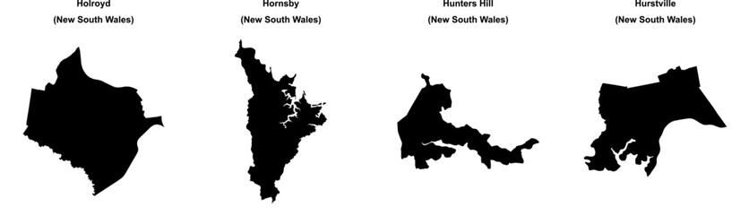 Holroyd, Hornsby, Hunters Hill, Hurstville outline maps