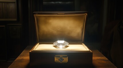Sparkling Diamond in a Wooden Box