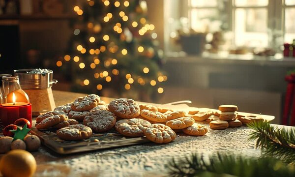 Christmas baking scene with a heatmap effect, warm colors on the freshly baked cookies and cooler tones on the untouched ingredients. . Video