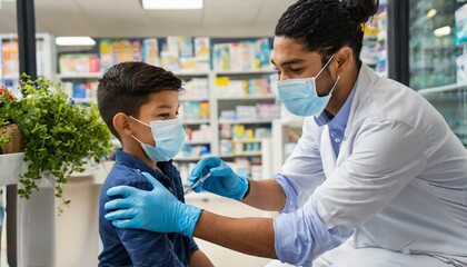 Fototapeta premium Find the best child-friendly COVID vaccine options for kids of all ages, from infants to young adults, at trusted pharmacies specializing in safe, effective pediatric vaccinations.