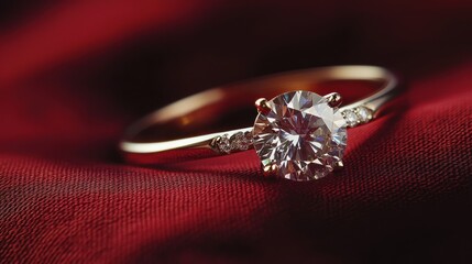 Diamond Engagement Ring on Red Velvet