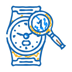 clock search magnifying glass doodle icon sketch vector. clock search magnifying glass sign. isolated symbol illustration
