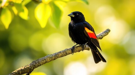 Fototapeta premium Red-winged Blackbird on a Branch