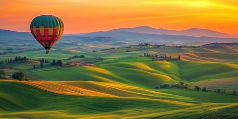 Obraz premium hot air balloon over the rolling hills of tuscany