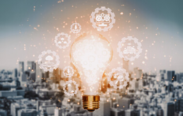 Internet of Things and Communication Technology Concept - Modern graphic interface showing smart...