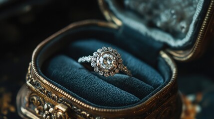 Sparkling Diamond Engagement Ring in Vintage Jewelry Box