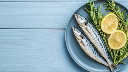 This dish features two whole broiled fish garnished with fresh rosemary and slices of lemon, showcasing an elegant presentation ideal for upscale dining experiences