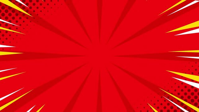 anime comic Red background, abstract white radial speed lines animation