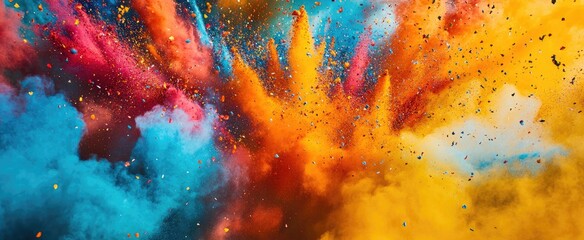 A vibrant explosion of colored powder creates a mesmerizing abstract design.