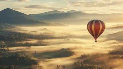 Fototapeta premium Hot Air Balloon Soaring Above Misty Mountains