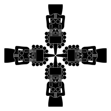 Square cross shape design or frame with four pre Columbian female figurines from Mexico.
Huastecan or Totonac goddess of maize Centeocihuatl. Black and white silhouette.