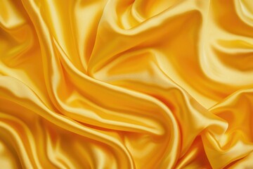 Fototapeta premium Yellow silk satin draped fabric for luxury design templates.