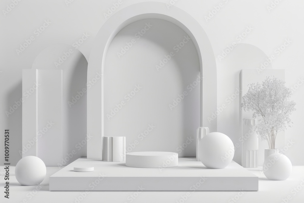 Fototapete abstract 3d rendering mockup with geometric shapes on white background.